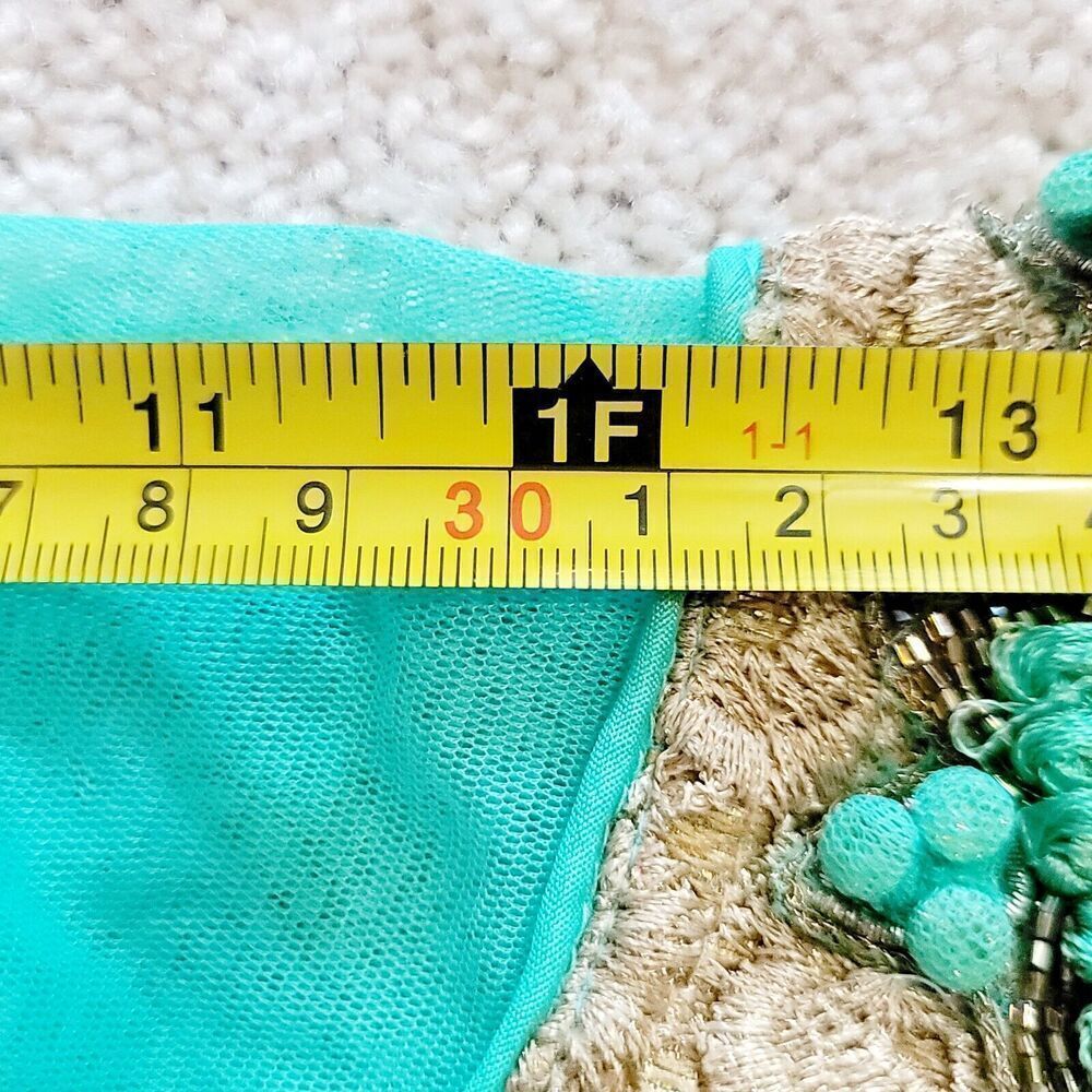 Beautiful Turquoise Blue And Gold Girls Dress Hand Embroidered Front Net Sleeves - Picture 11 of 11